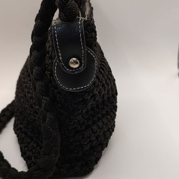 Luxy Black Crochet and Leather Shoulder Bag - Picture 2 of 9